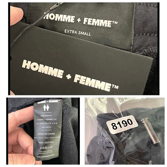 Homme + Femme NEW Signature Track Pants Sz XS Black Logo Stripe Zip Pockets - Picture 8 of 8